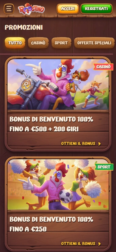 Roostino Casino: bonus benvenuto 100% fino a €500 + 200 giri