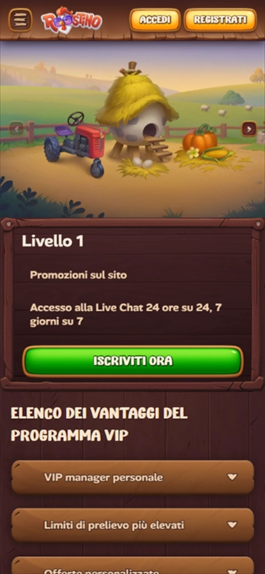 Livello 1: Promozioni e accesso Live Chat su Roostino Casino